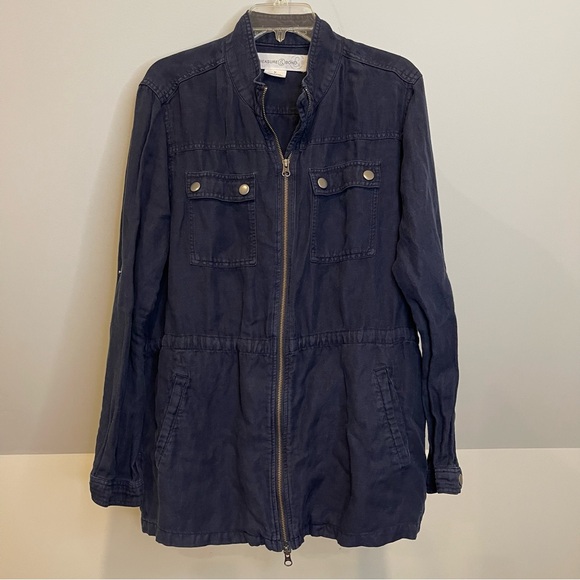 Treasure & Bond Linen Blend Navy Field Jacket, Size M, EUC - Picture 1 of 9